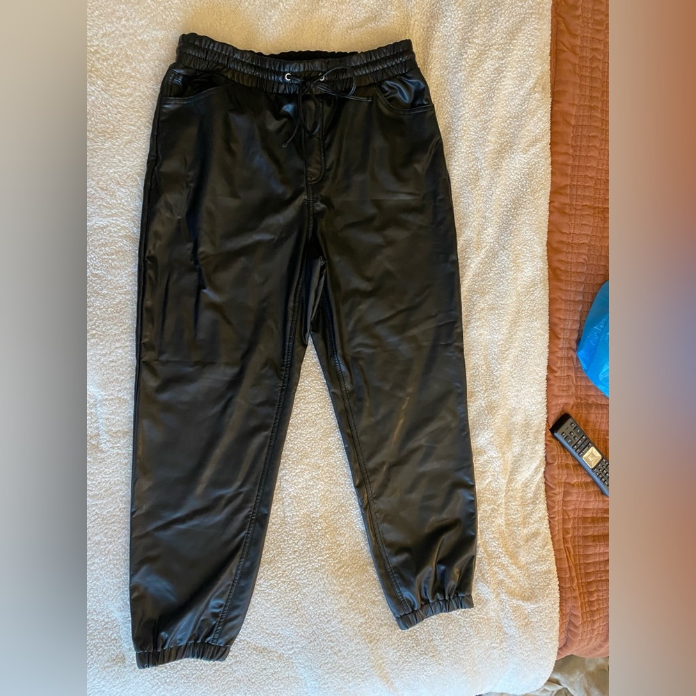 NWT Express black faux leather joggers M